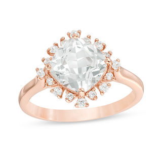 Cushion-Cut Lab-Created White Sapphire Sunburst Frame Ring in 10K Rose Gold