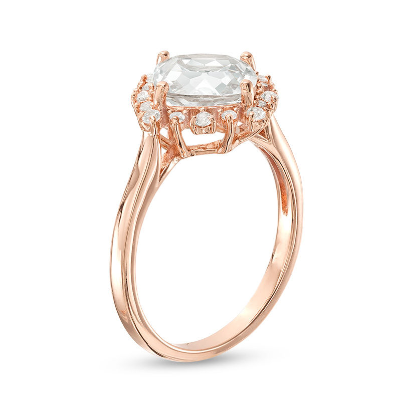 Cushion-Cut Lab-Created White Sapphire Sunburst Frame Ring in 10K Rose Gold|Peoples Jewellers