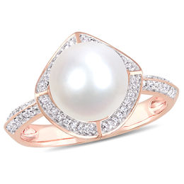 8.5-9.0mm Freshwater Cultured Pearl and 0.24 CT. T.W. Diamond Segmented Frame Ring in 10K Rose Gold