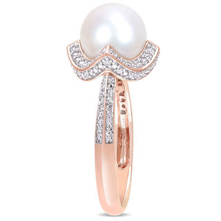 8.5-9.0mm Freshwater Cultured Pearl and 0.24 CT. T.W. Diamond Segmented Frame Ring in 10K Rose Gold