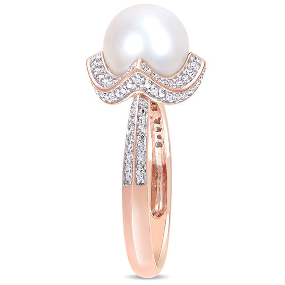 8.5-9.0mm Freshwater Cultured Pearl and 0.24 CT. T.W. Diamond Segmented Frame Ring in 10K Rose Gold