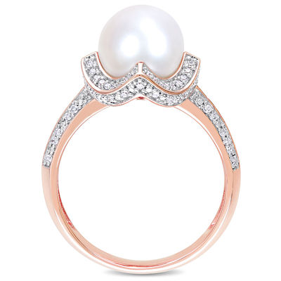 8.5-9.0mm Freshwater Cultured Pearl and 0.24 CT. T.W. Diamond Segmented Frame Ring in 10K Rose Gold