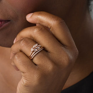 Marquise Lab-Created White Sapphire and 0.07 CT. T.W. Diamond Leaf Bypass Wrap Ring in 10K Rose Gold