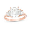 Emerald-Cut and Baguette Lab-Created White Sapphire Five Stone Ring in Sterling Silver with 18K Rose Gold Plate - Size 7