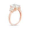 Emerald-Cut and Baguette Lab-Created White Sapphire Five Stone Ring in Sterling Silver with 18K Rose Gold Plate - Size 7