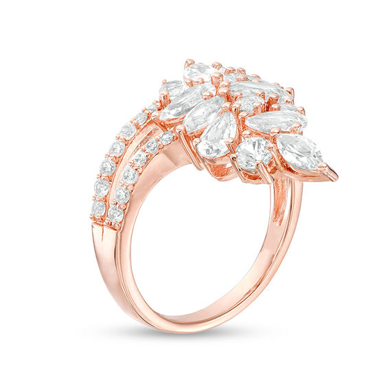 Multi-Shaped Lab-Created White Sapphire Chevron Ring in Sterling Silver with 18K Rose Gold Plate - Size 7