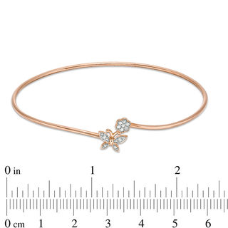 0.085 CT. T.W. Diamond Flower and Butterfly Bypass Open Flex Bangle in 10K Rose Gold