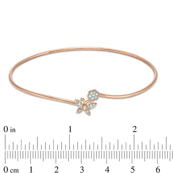 0.085 CT. T.W. Diamond Flower and Butterfly Bypass Open Flex Bangle in 10K Rose Gold