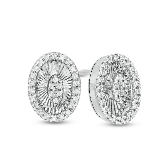 0.12 CT. T.W. Composite Diamond Oval Frame Stud Earrings in 10K White Gold