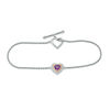 Thumbnail Image 0 of 5.0mm Heart-Shaped Amethyst and White Topaz Frame Toggle Bracelet in Sterling Silver and 10K Rose Gold - 7.25"