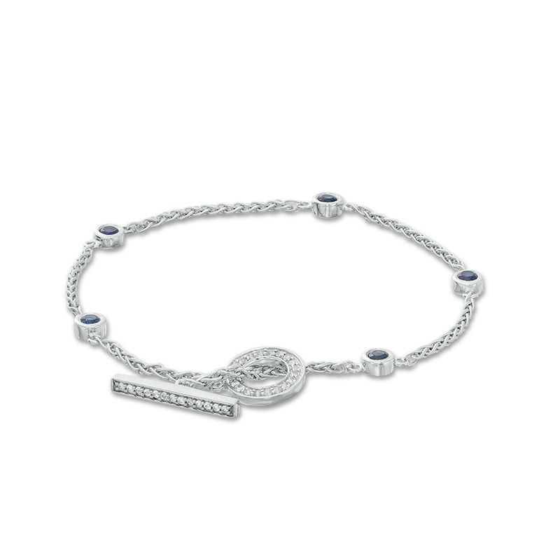 Lab-Created Blue and White Sapphire Station Toggle Bracelet in Sterling Silver - 7.25"|Peoples Jewellers