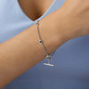 Lab-Created Blue and White Sapphire Station Toggle Bracelet in Sterling Silver - 7.25"