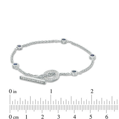 Lab-Created Blue and White Sapphire Station Toggle Bracelet in Sterling Silver - 7.25"