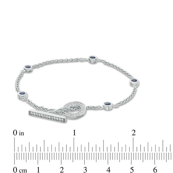 Lab-Created Blue and White Sapphire Station Toggle Bracelet in Sterling Silver - 7.25"