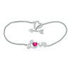 Thumbnail Image 0 of 5.0mm Heart-Shaped Lab-Created Ruby and White Sapphire "Love" and Arrow Toggle Bracelet in Sterling Silver - 7.25"