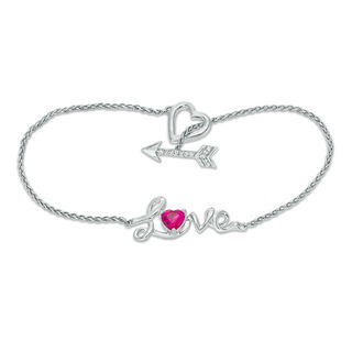 5.0mm Heart-Shaped Lab-Created Ruby and White Sapphire "Love" and Arrow Toggle Bracelet in Sterling Silver - 7.25"