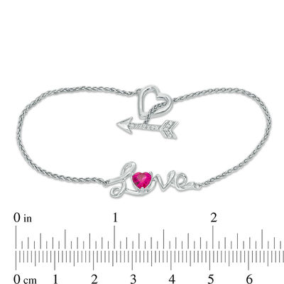 5.0mm Heart-Shaped Lab-Created Ruby and White Sapphire "Love" and Arrow Toggle Bracelet in Sterling Silver - 7.25"