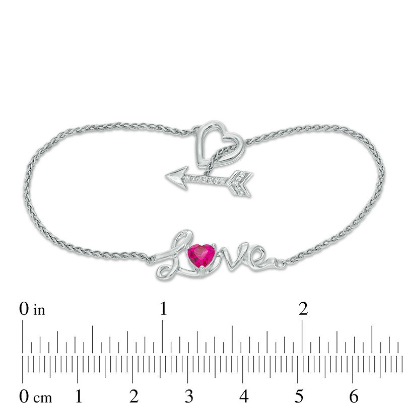 5.0mm Heart-Shaped Lab-Created Ruby and White Sapphire "Love" and Arrow Toggle Bracelet in Sterling Silver - 7.25"|Peoples Jewellers