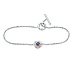 4.0mm Lab-Created Blue and White Sapphire Love Knot Toggle Bracelet in Sterling Silver and 10K Rose Gold - 7.25&quot;