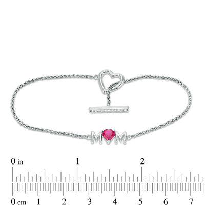 5.0mm Heart-Shaped Lab-Created Ruby and White Sapphire "MOM" Toggle Bracelet in Sterling Silver - 7.25"