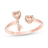 0.065 CT. T.W. Diamond Heart-Top Key and Heart Open Ring in 10K Rose Gold