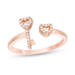 0.065 CT. T.W. Diamond Heart-Top Key and Heart Open Ring in 10K Rose Gold