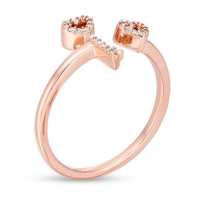 0.065 CT. T.W. Diamond Heart-Top Key and Heart Open Ring in 10K Rose Gold