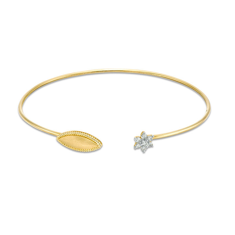 0.18 CT. T.W. Diamond Marquise and Flower Open Flex Bangle in 10K Gold|Peoples Jewellers