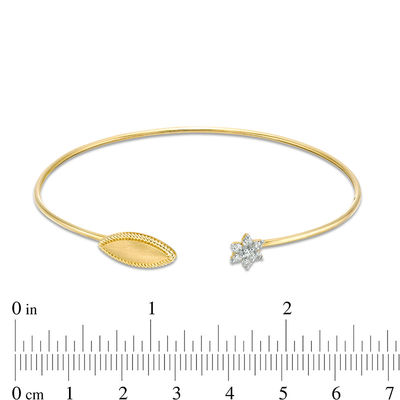 0.18 CT. T.W. Diamond Marquise and Flower Open Flex Bangle in 10K Gold