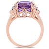 Thumbnail Image 1 of 9.0mm Cushion-Cut Amethyst and White Topaz Flower Petal Frame Ring in Sterling Silver with Rose Rhodium