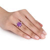 Thumbnail Image 2 of 9.0mm Cushion-Cut Amethyst and White Topaz Flower Petal Frame Ring in Sterling Silver with Rose Rhodium