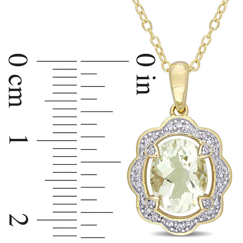 Oval Green Quartz and 0.10 CT. T.W. Diamond Scallop Frame Pendant in Sterling Silver with Yellow Rhodium|Peoples Jewellers