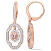 Thumbnail Image 0 of Oval Morganite, White Sapphire and 0.10 CT. T.W. Diamond Geometric Drop Earrings in Sterling Silver with Rose Rhodium