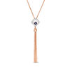 Lab-Created Blue and White Sapphire Cushion Frame Tassel Dangle Pendant in Sterling Silver with 14K Rose Gold Plate