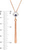 Lab-Created Blue and White Sapphire Cushion Frame Tassel Dangle Pendant in Sterling Silver with 14K Rose Gold Plate