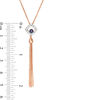 Lab-Created Blue and White Sapphire Cushion Frame Tassel Dangle Pendant in Sterling Silver with 14K Rose Gold Plate