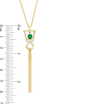 Lab-Created Emerald and Diamond Accent Trapezoid Frame Tassel Dangle Pendant in Sterling Silver with 14K Gold Plate