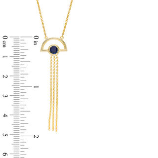 Lab-Created Blue Sapphire Solitaire Tassel Dangle Necklace in Sterling Silver with 14K Gold Plate