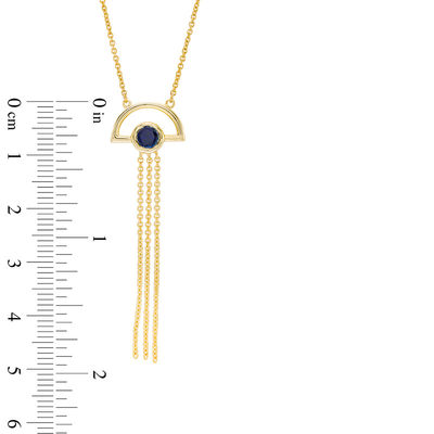 Lab-Created Blue Sapphire Solitaire Tassel Dangle Necklace in Sterling Silver with 14K Gold Plate