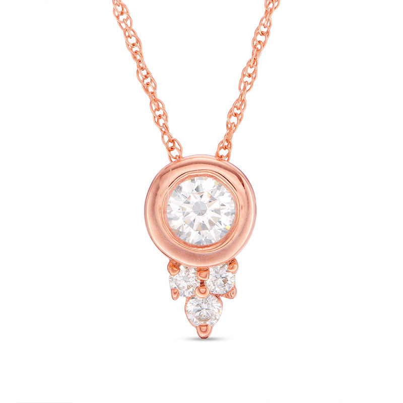 0.25 CT. T.W. Bezel-Set Diamond Solitaire with Tri-Drop Pendant in 10K Rose Gold|Peoples Jewellers