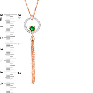 Lab-Created Emerald and White Sapphire Tassel Dangle Pendant in Sterling Silver with 14K Rose Gold Plate