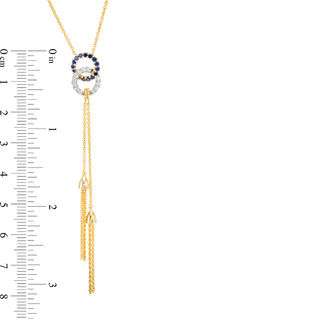 Lab-Created Blue and White Sapphire Interlocking Circles Double Tassel Necklace in Sterling Silver with 14K Gold Plate