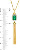 Emerald-Cut Lab-Created Emerald and White Sapphire Frame Tassel Dangle Pendant in Sterling Silver with 14K Gold Plate