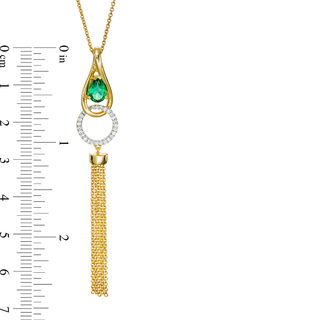 Pear-Shaped Lab-Created Emerald and White Sapphire Teardrop Tassel Dangle Pendant in Sterling Silver with 14K Gold Plate