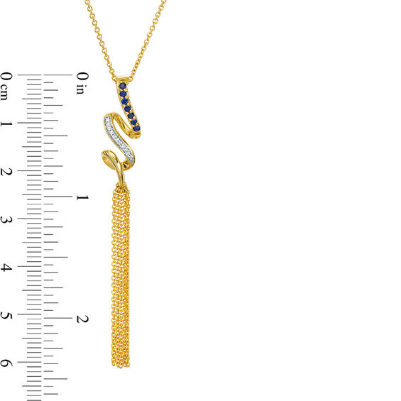 Lab-Created Blue Sapphire and Diamond Accent Cascading Ribbon Tassel Pendant in Sterling Silver with 14K Gold Plate