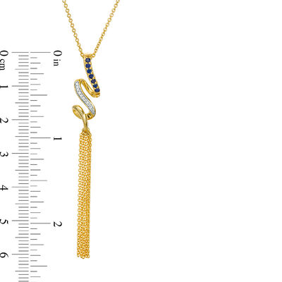 Lab-Created Blue Sapphire and Diamond Accent Cascading Ribbon Tassel Pendant in Sterling Silver with 14K Gold Plate