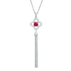 5.0mm Lab-Created Ruby and White Sapphire Clover Frame Tassel Dangle Pendant in Sterling Silver