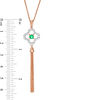 Lab-Created Emerald and White Sapphire Clover Frame Tassel Dangle Pendant in Sterling Silver with 14K Rose Gold Plate