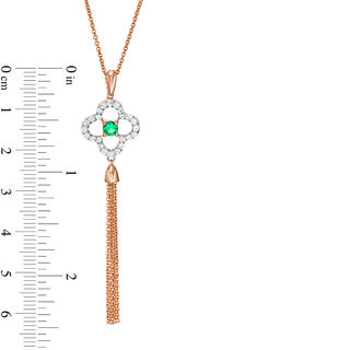 Lab-Created Emerald and White Sapphire Clover Frame Tassel Dangle Pendant in Sterling Silver with 14K Rose Gold Plate