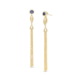 Lab-Created Blue Sapphire Solitaire Marquise Accent Tassel Drop Earrings in Sterling Silver with 14K Gold Plate